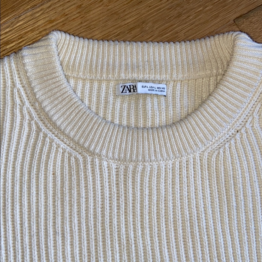 Men's Oversized Cream Rib Knit Crewneck Fisherman’s Sweater Soft Cotton Blend